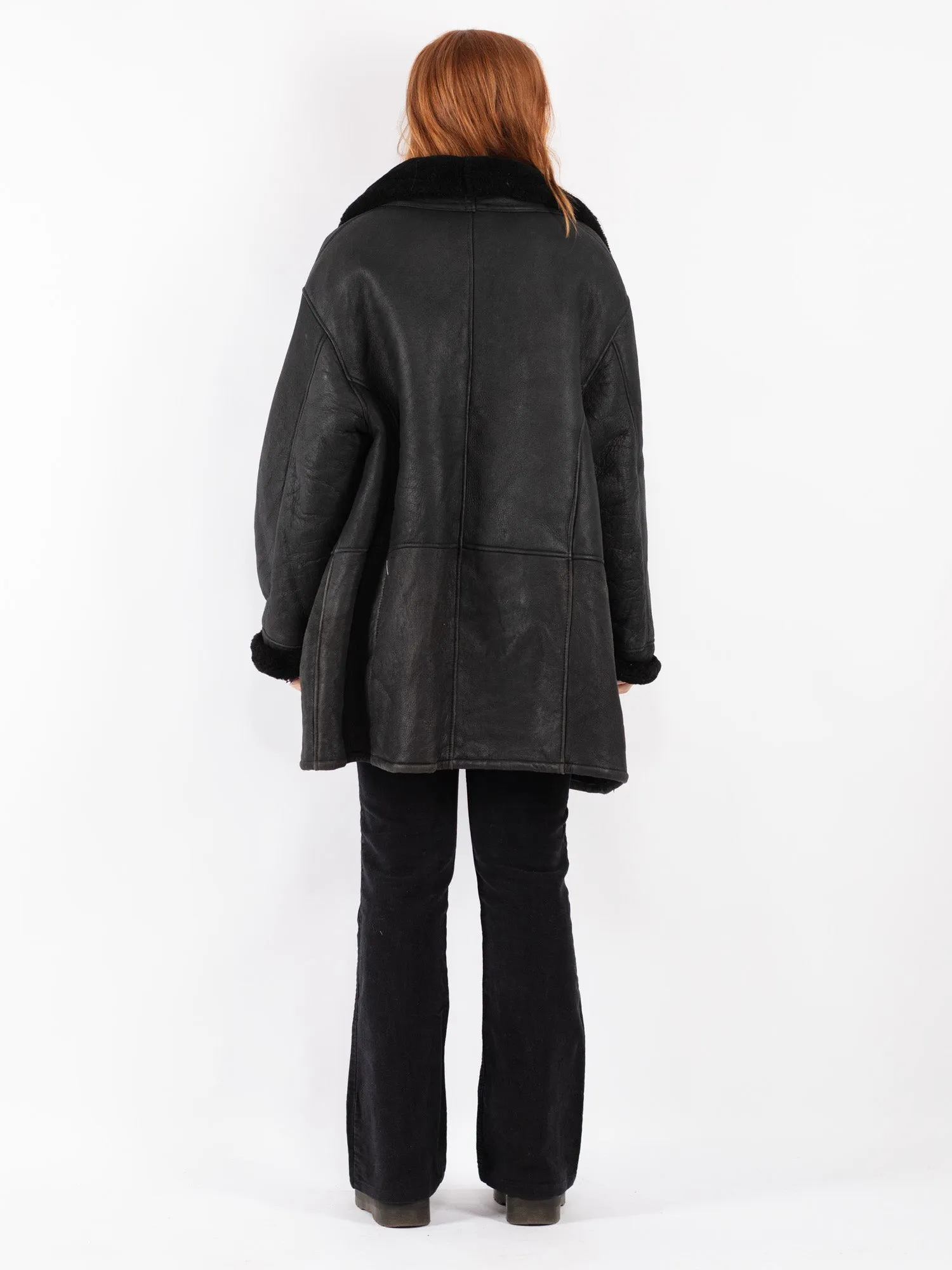 Vintage 90's Women Sheepskin Coat in Black