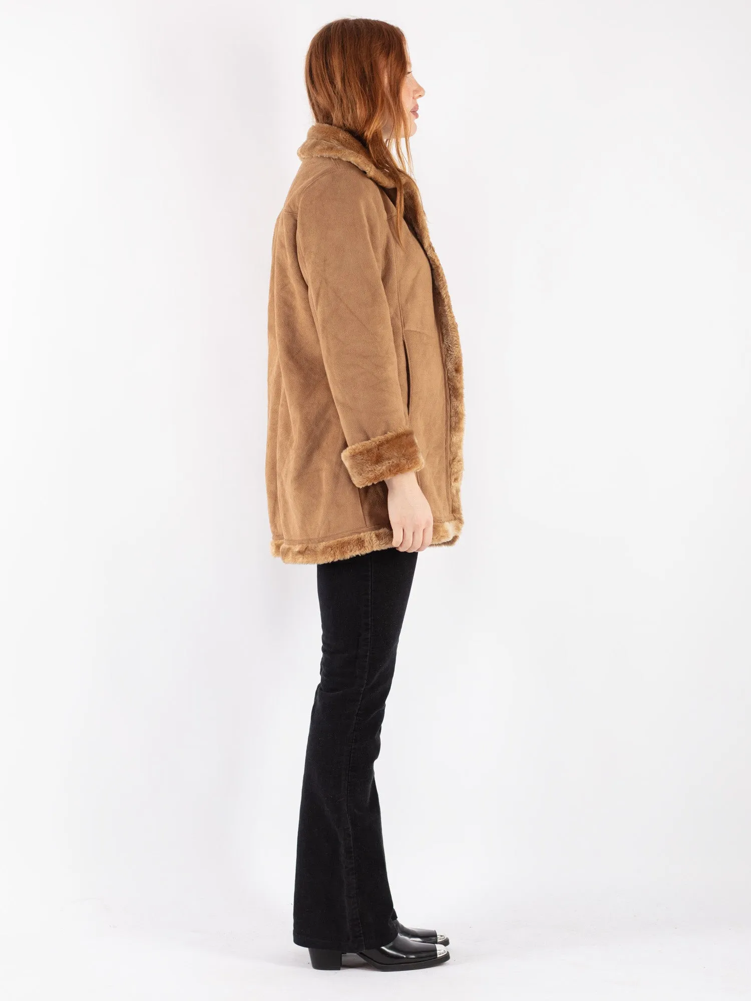 Vintage 90's Women Sherpa Coat in Beige