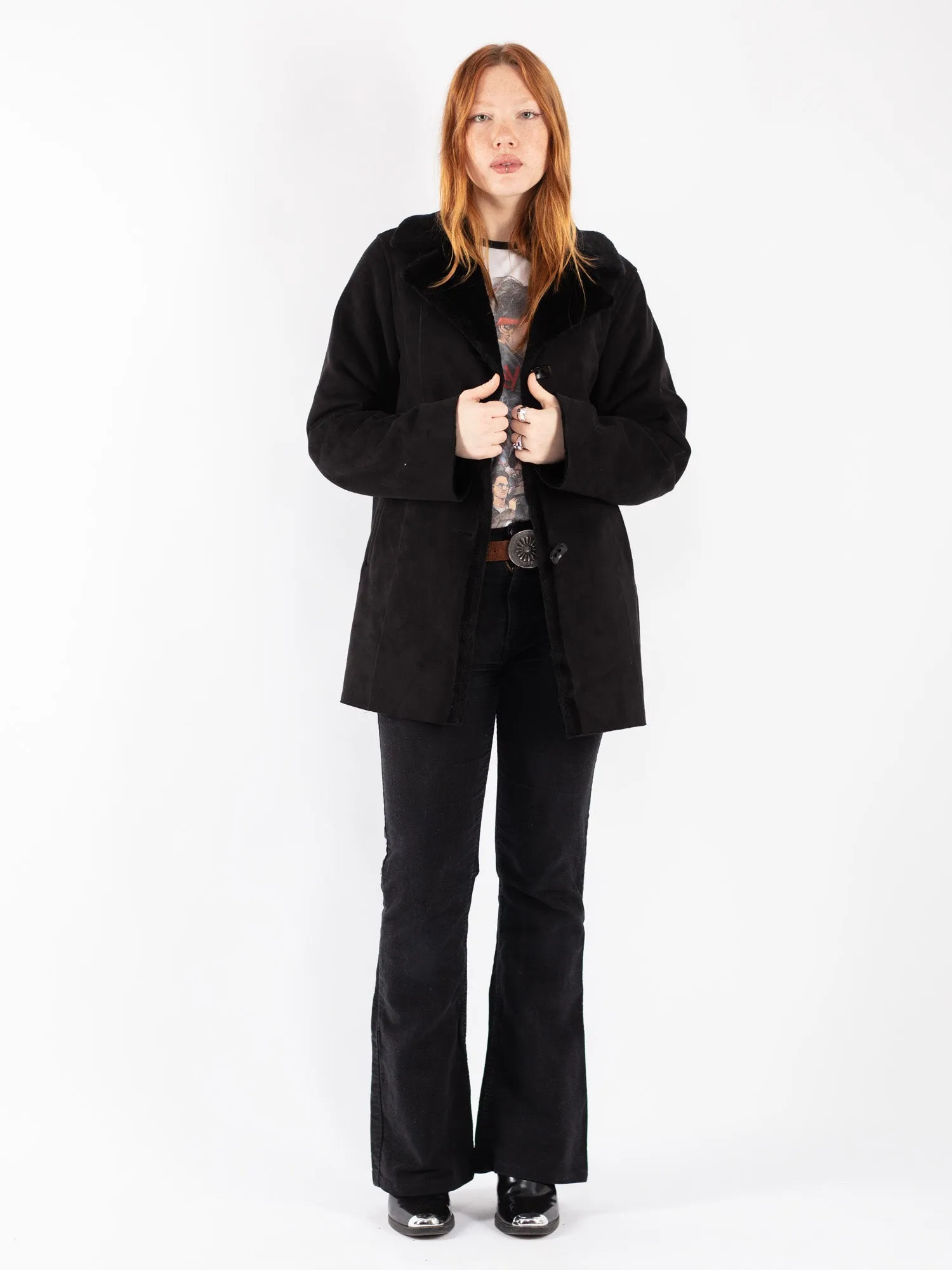 Vintage 90's Women Sherpa Coat in Black