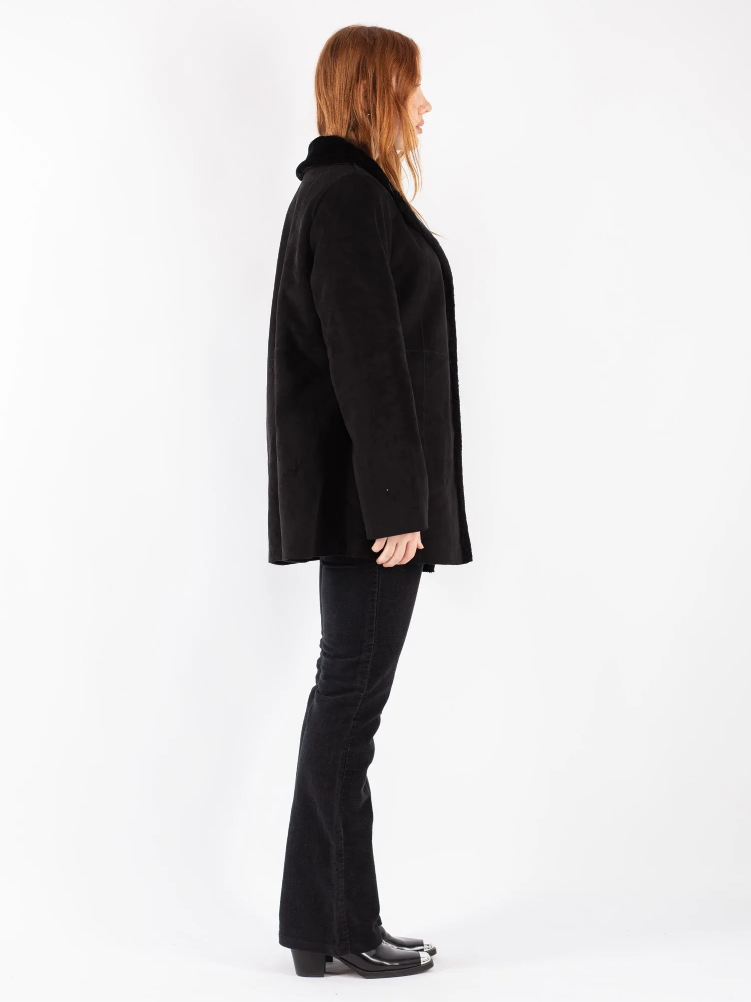 Vintage 90's Women Sherpa Coat in Black