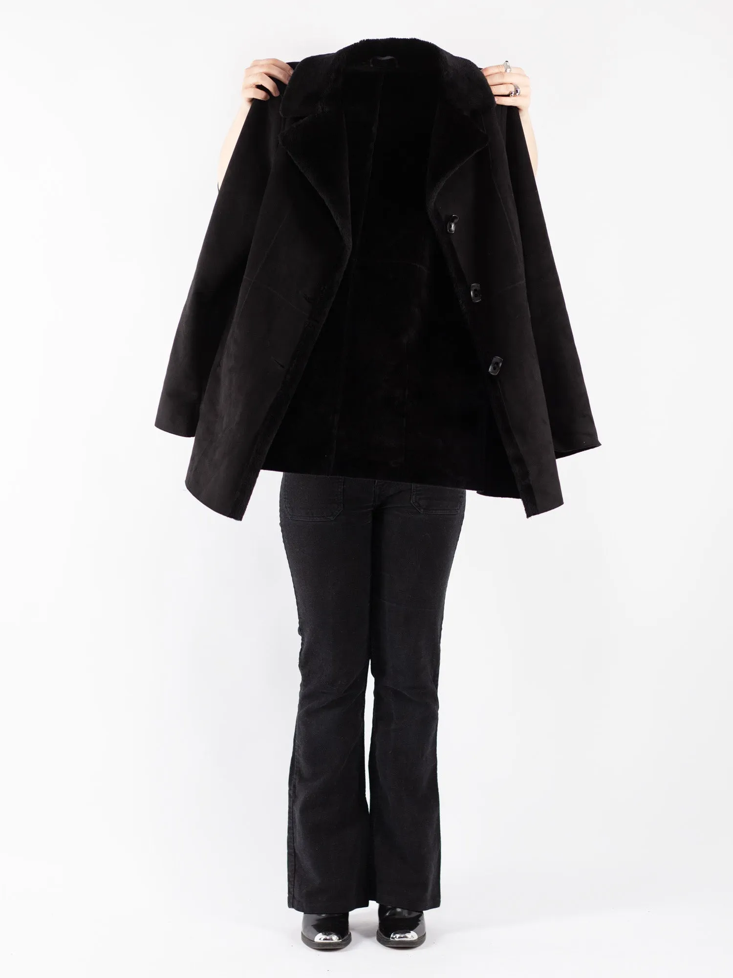 Vintage 90's Women Sherpa Coat in Black