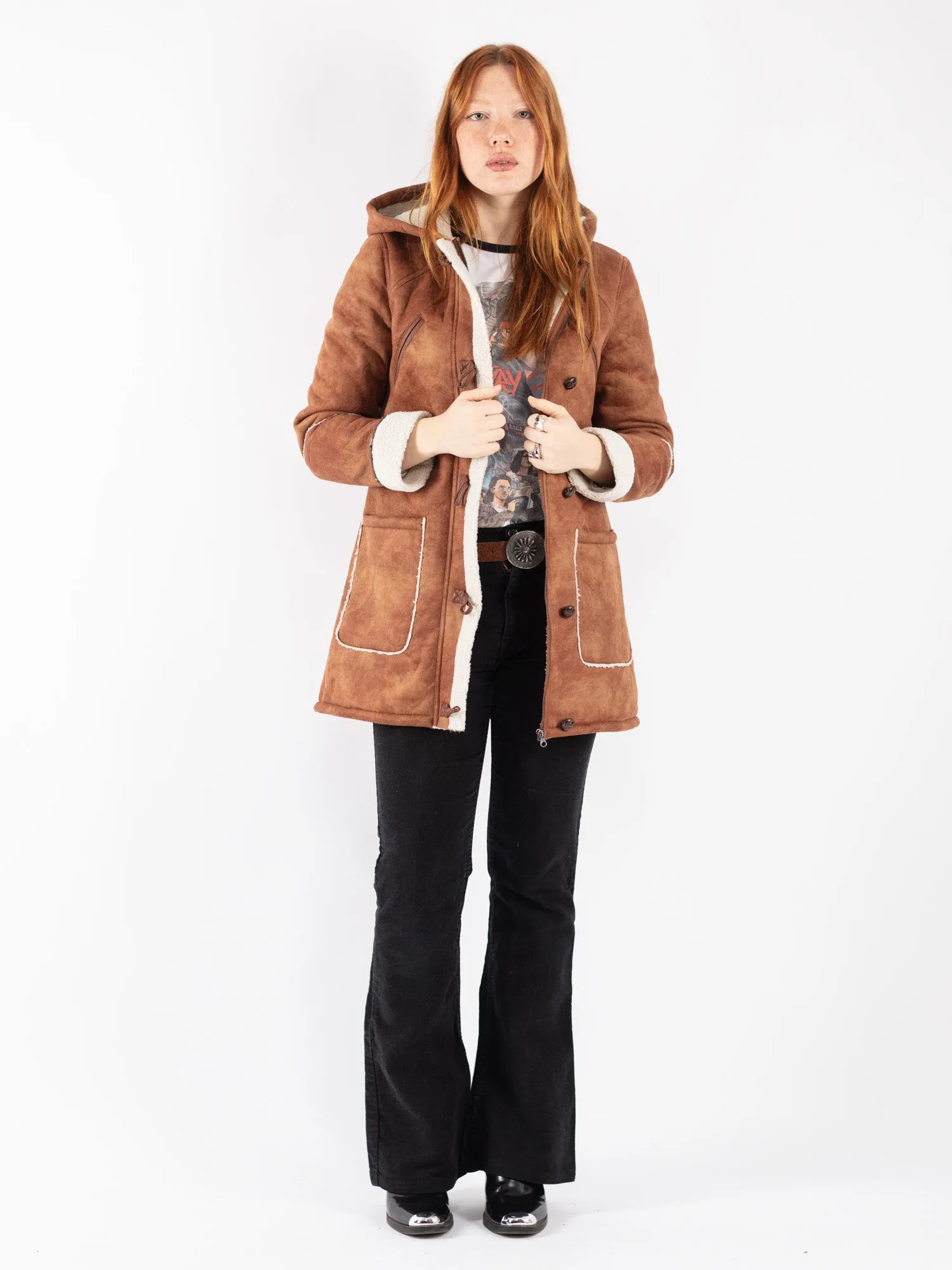 Vintage 90's Women Sherpa Coat in Brown