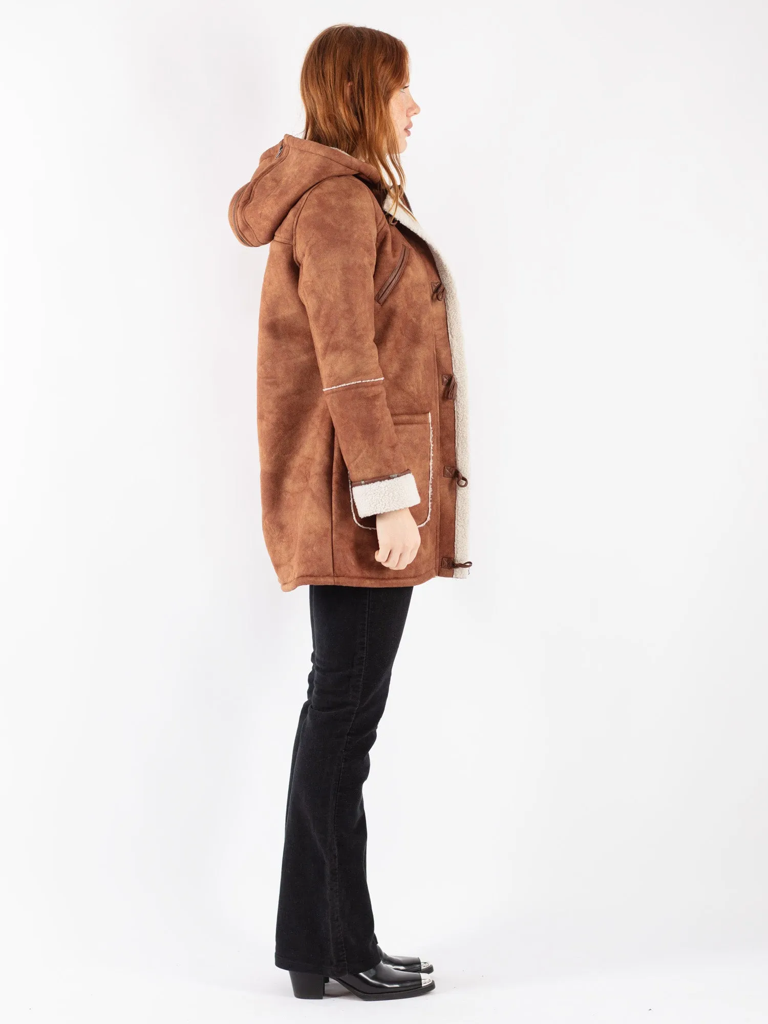 Vintage 90's Women Sherpa Coat in Brown