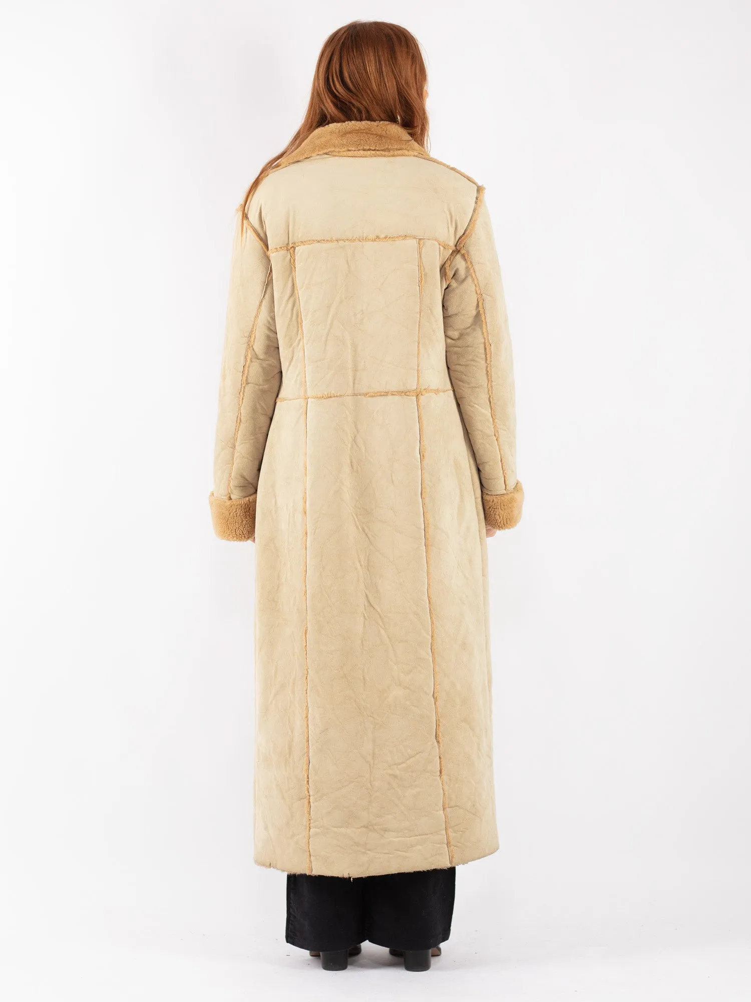 Vintage 90's Women Sherpa Long Coat in Beige