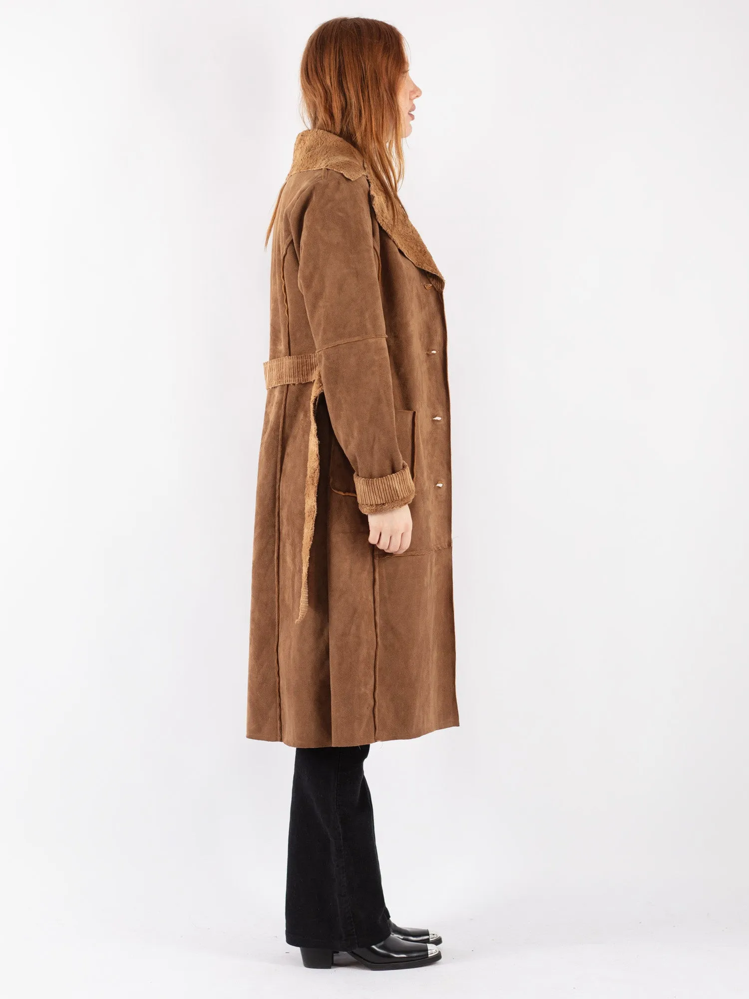 Vintage 90's Women Sherpa Long Coat in Brown