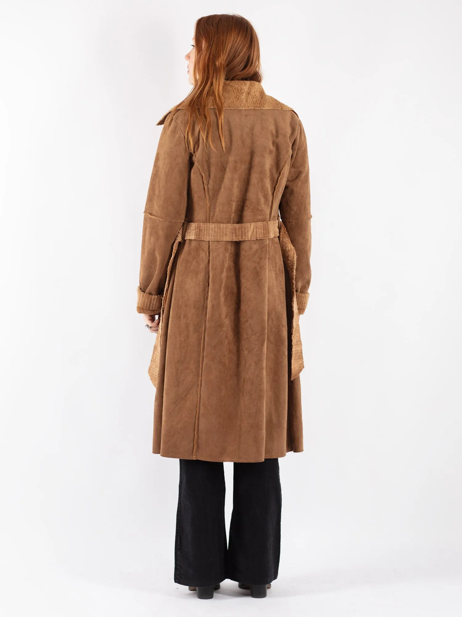 Vintage 90's Women Sherpa Long Coat in Brown