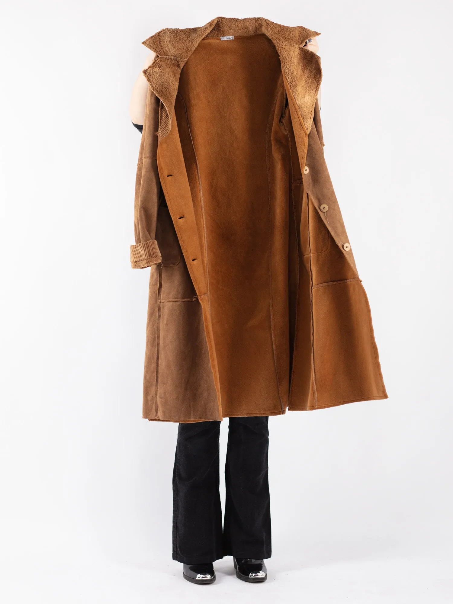 Vintage 90's Women Sherpa Long Coat in Brown