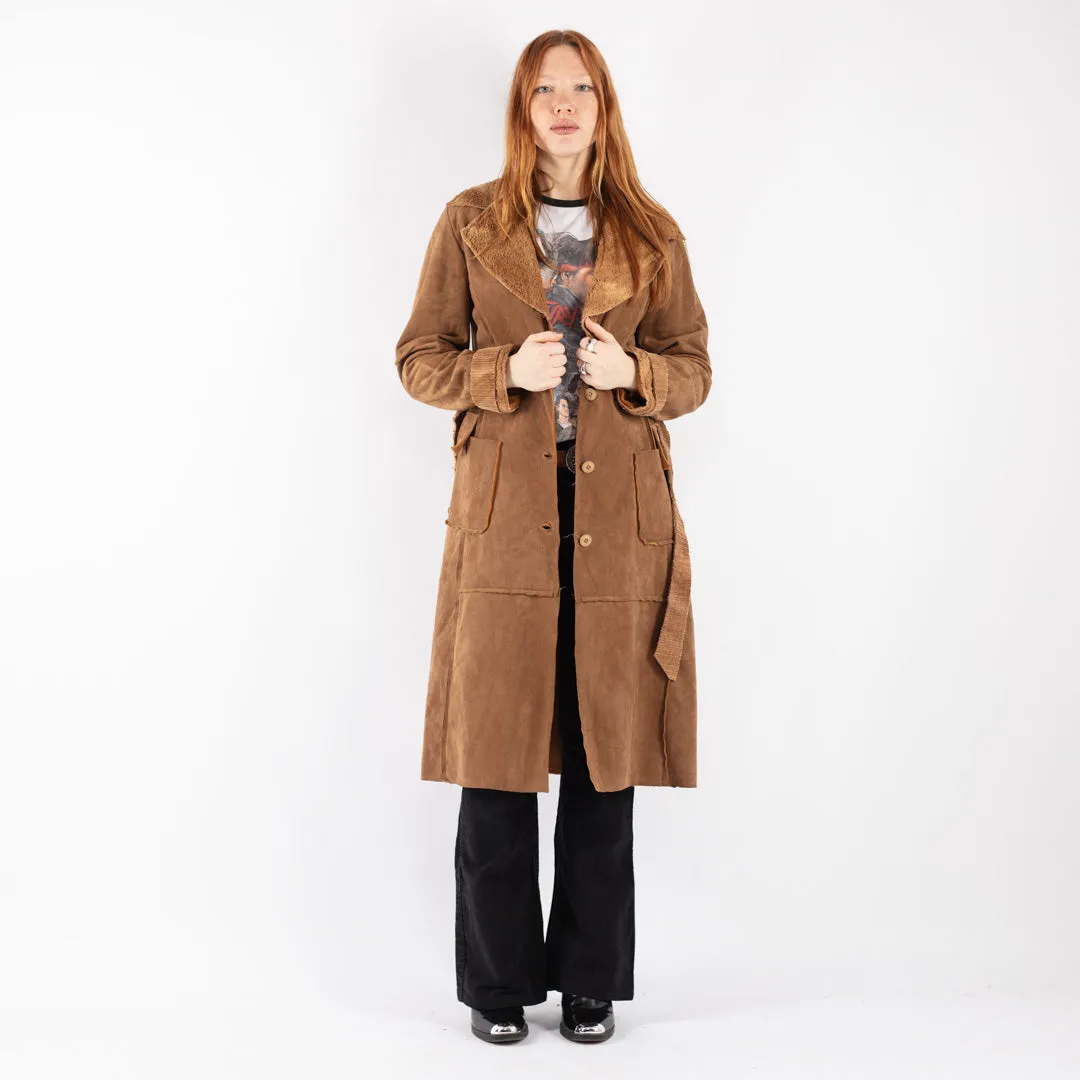 Vintage 90's Women Sherpa Long Coat in Brown