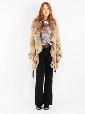 Vintage 90's Women Suede Fur Coat in Beige