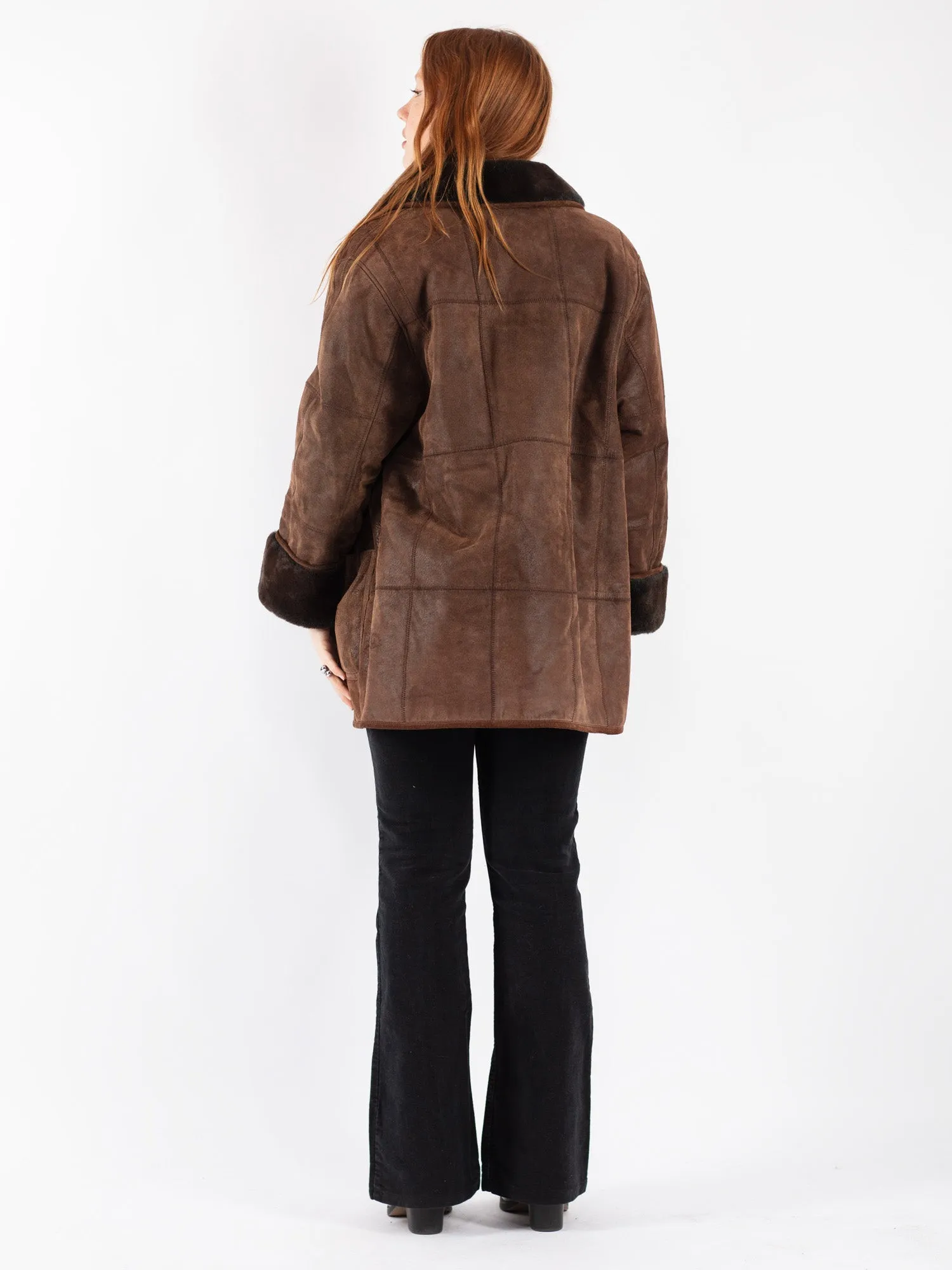 Vintage 90's Women Suede Sherpa Coat in Brown