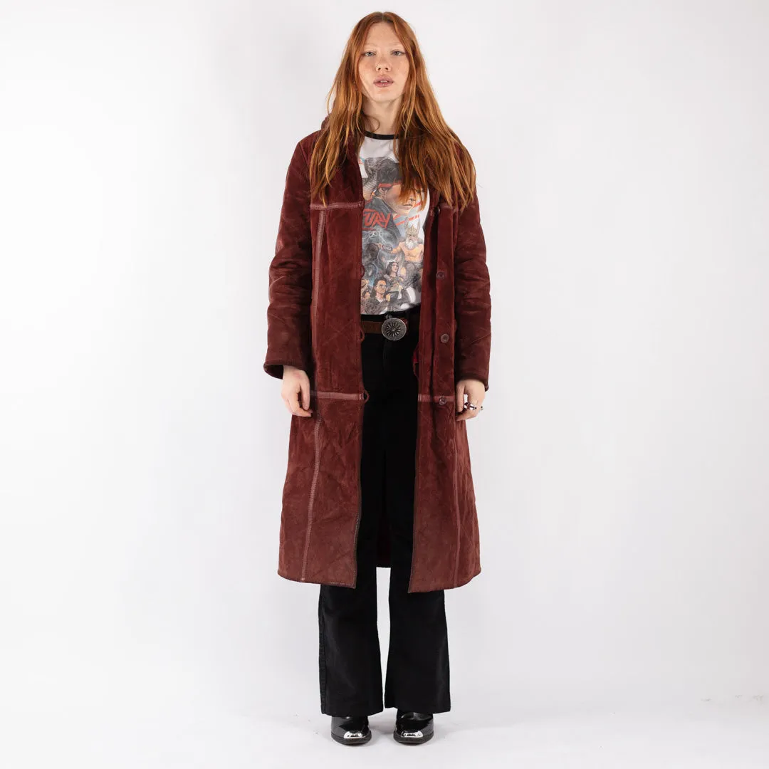 Vintage 90's Women Suede Sherpa Coat in Burgundy Red