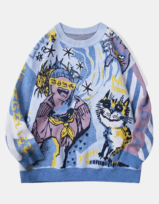 Volcano Cat Japanese Anime Graphic Sweater