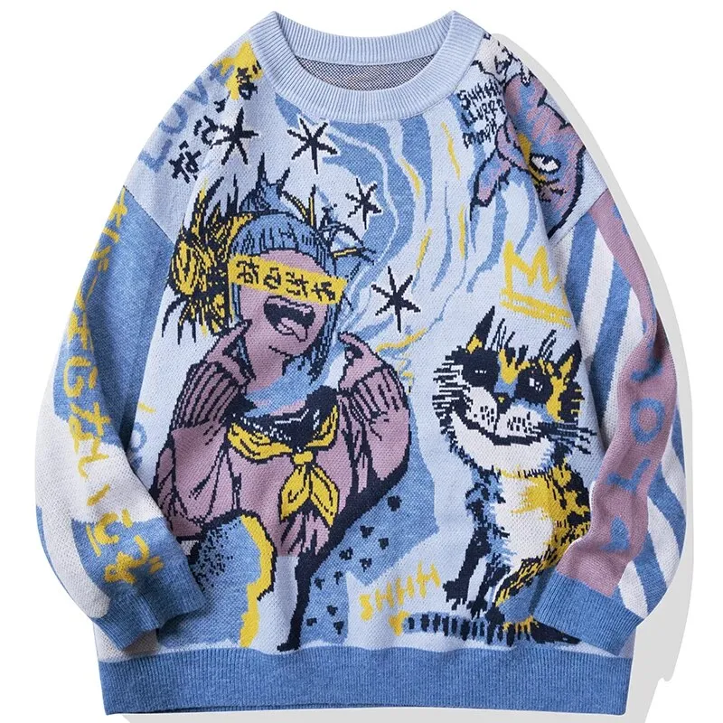 Volcano Cat Japanese Anime Graphic Sweater