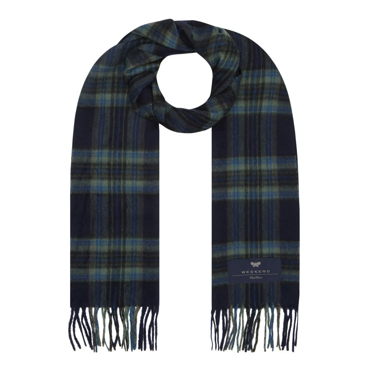 WEEKEND MAX MARA Tartan Cashmere Scarf - Navy