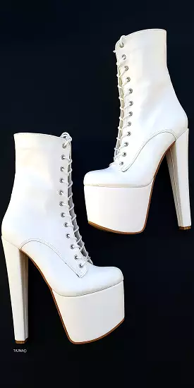 White Matte Lace Up High Heel Combat Style Boots