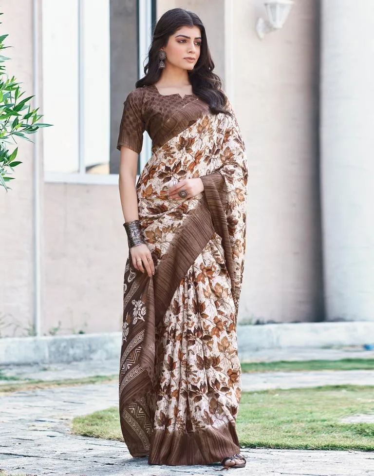 White Silk Printed Sarees