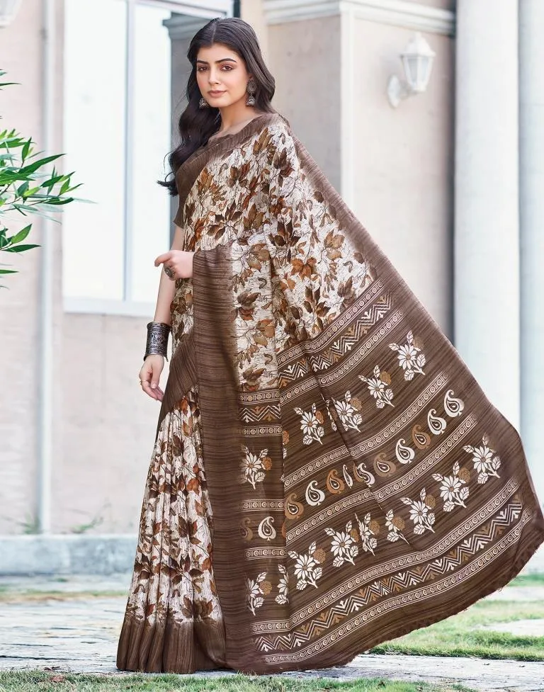 White Silk Printed Sarees