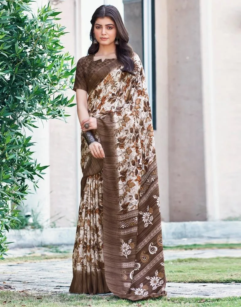 White Silk Printed Sarees