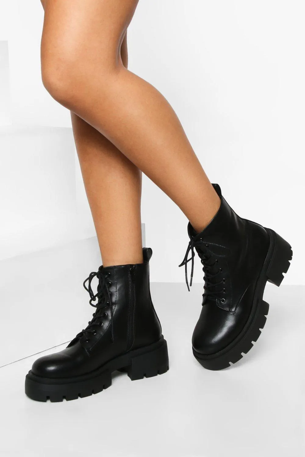 Wide Width Chunky Pu Combat Boots