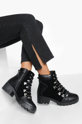 Wide Width Contrast Lace Combat Boots