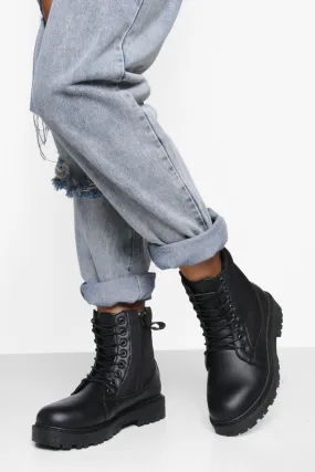 Wide Width Rib Detail Chunky Combat Boots