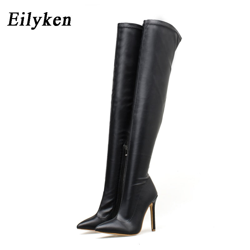 Winter Over The Knee Women Stretch High Heel Slip On Shoes Pointed Toe Long Boots Botas de mujer