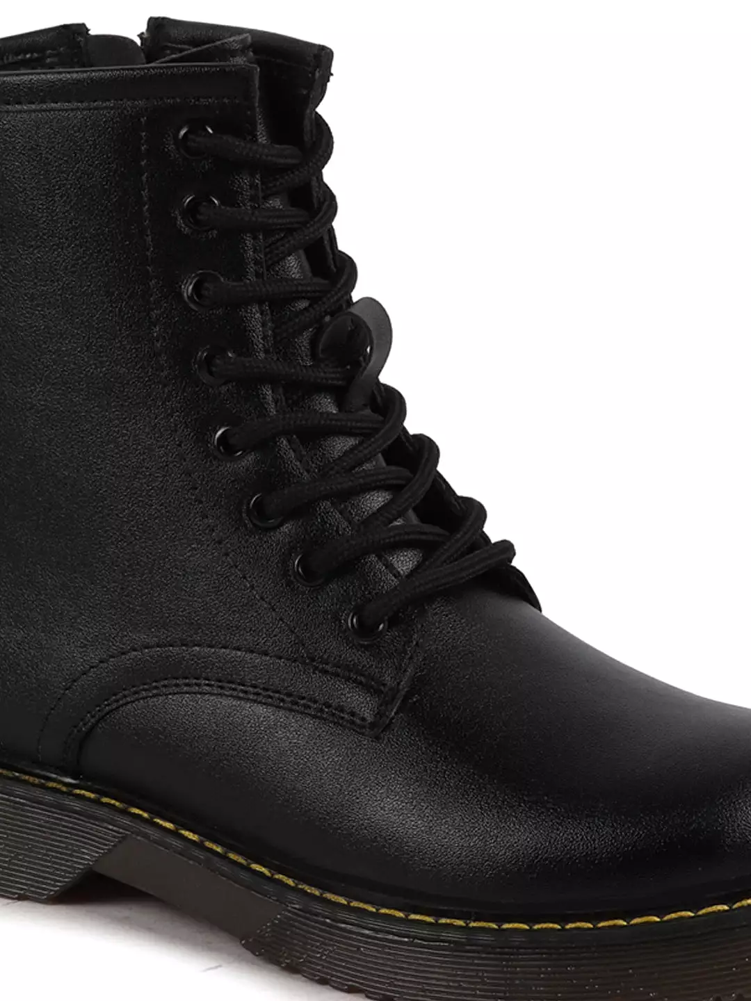 Women Black Classic High Ankle 8-Eye Lace Up Casual Long Boots For Travelling|Trekking