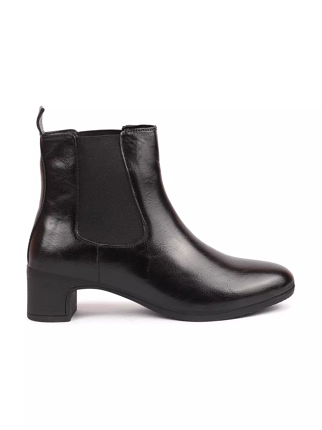 Women Black Flared Heel High Ankle Top Winter Chelsea Boots