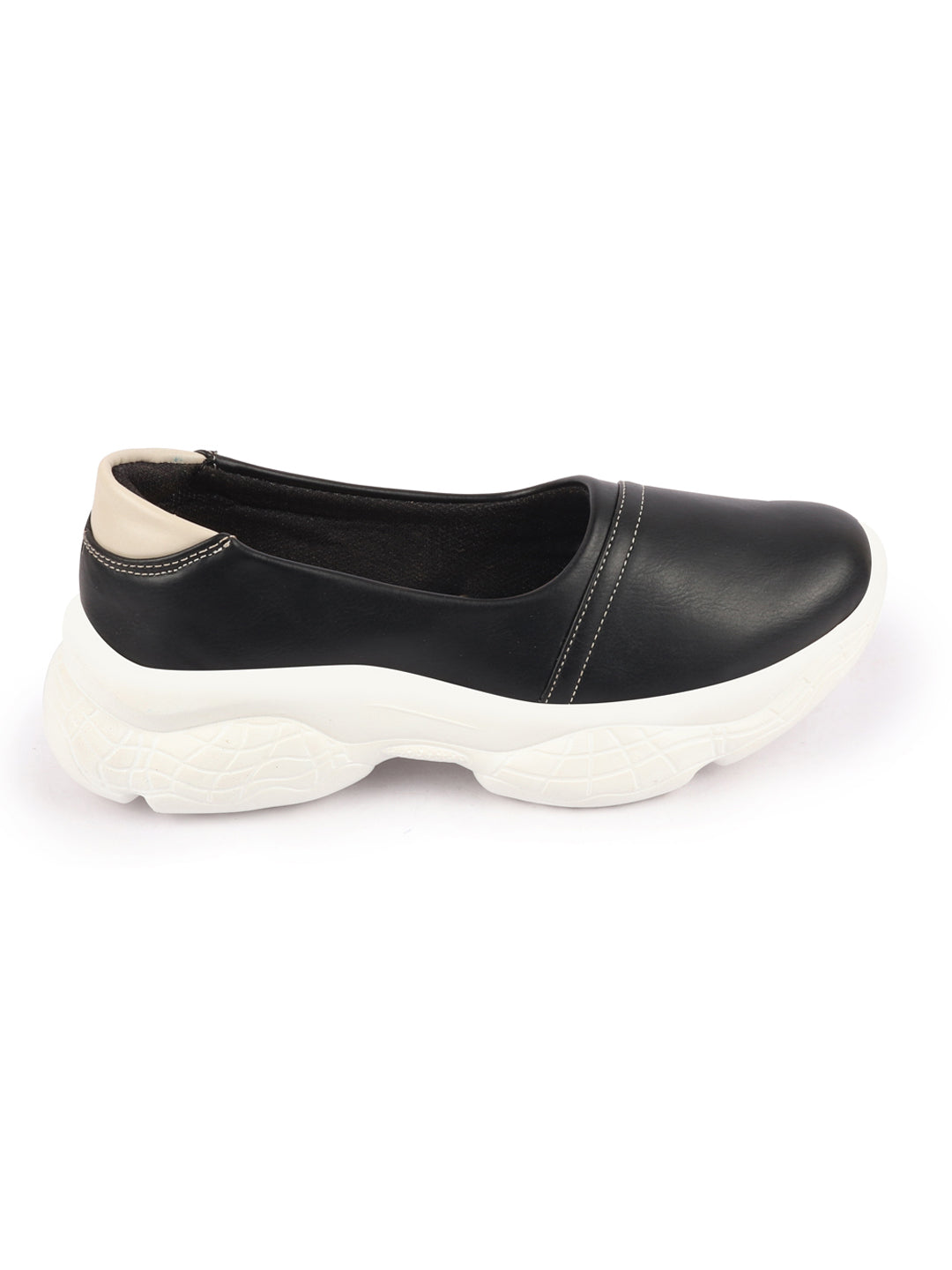 Women Black Outdoor Fashion Stitched Design Slip On Shoes