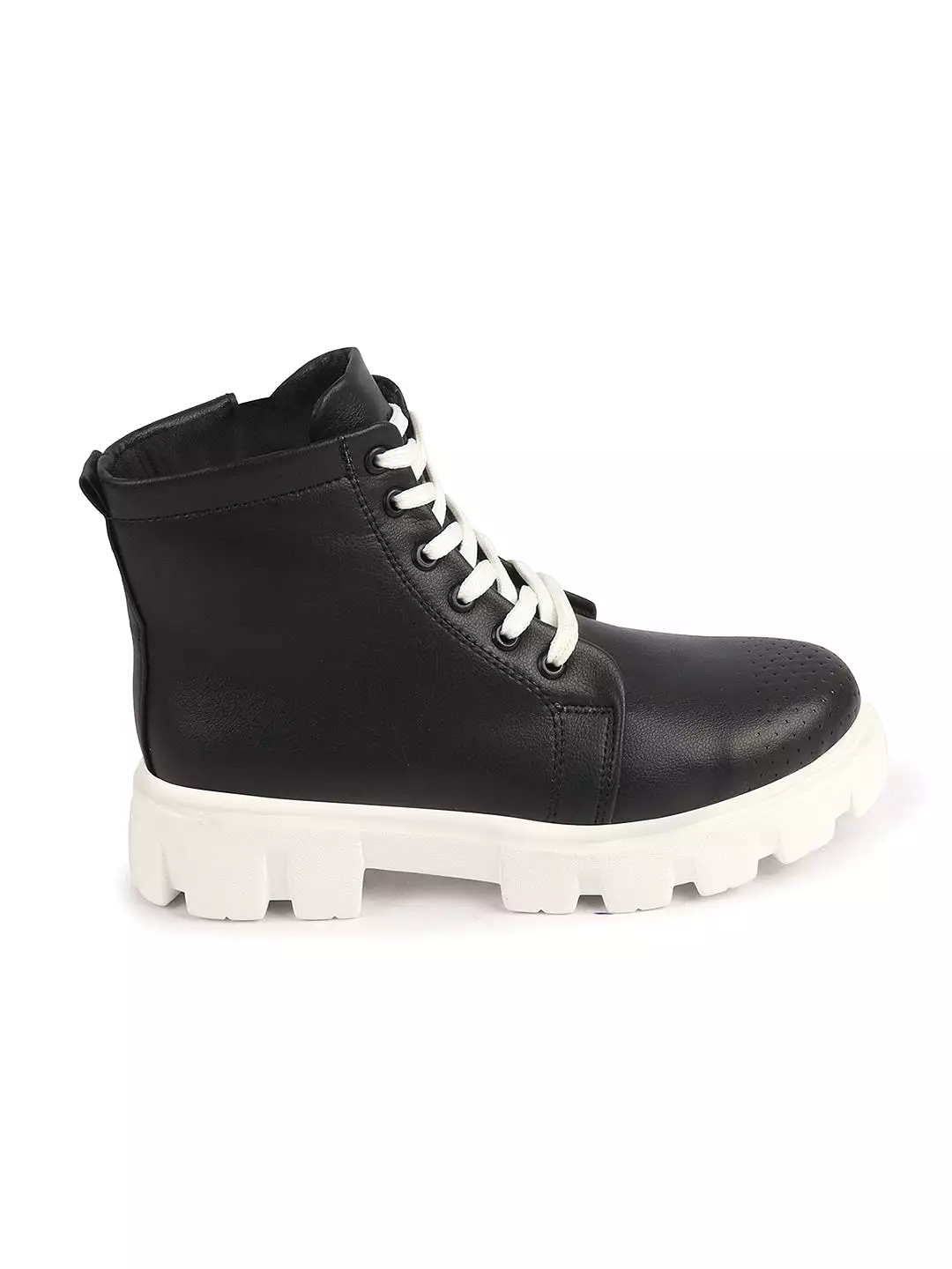 Women Black Outdoor Winter High Top Chunky Lace Up Casual Boots