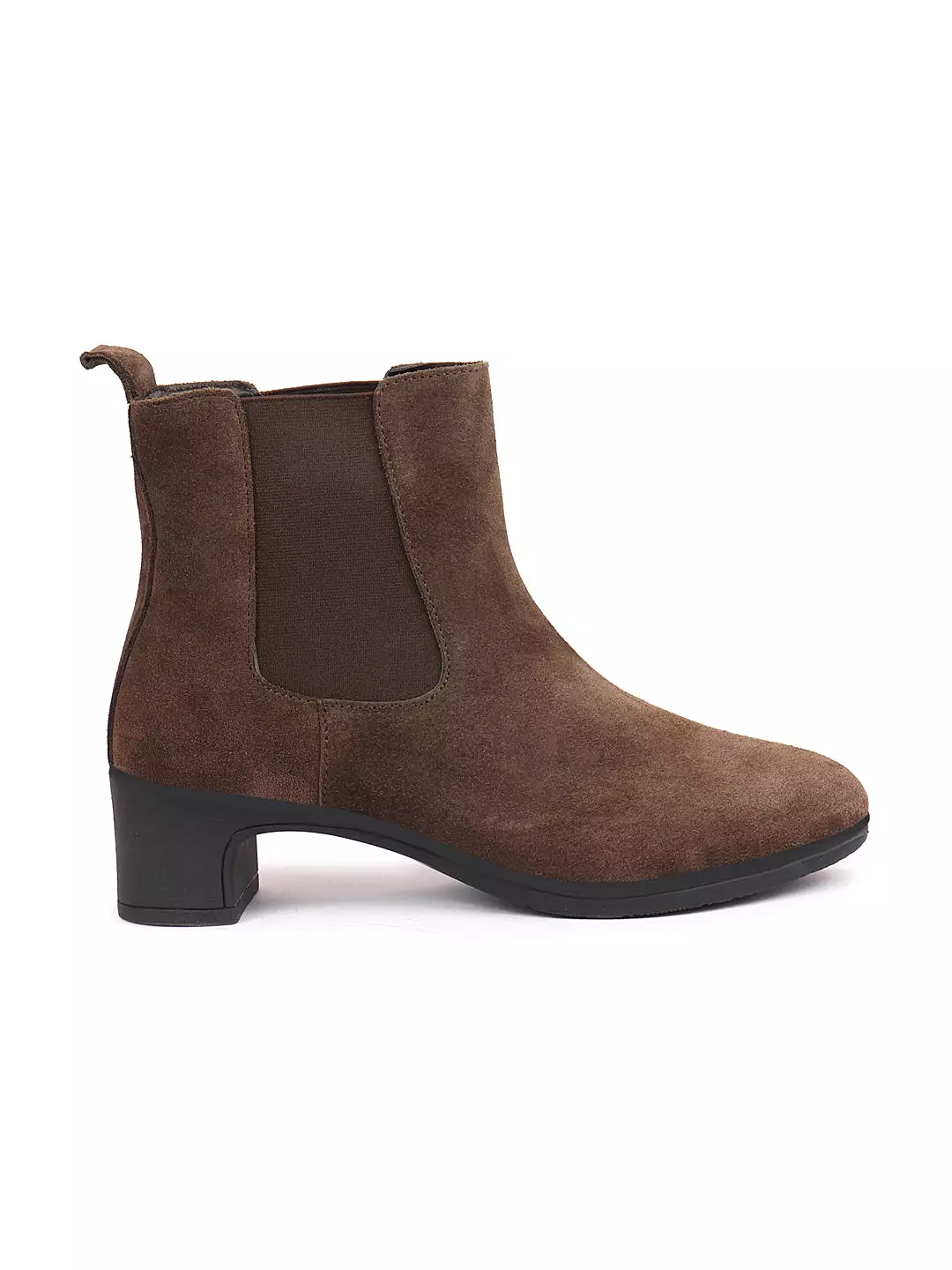 Women Brown Flared Heel High Ankle Suede Leather Classic Winter Chelsea Boots