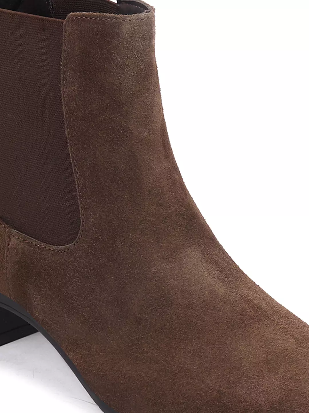 Women Brown Flared Heel High Ankle Suede Leather Classic Winter Chelsea Boots