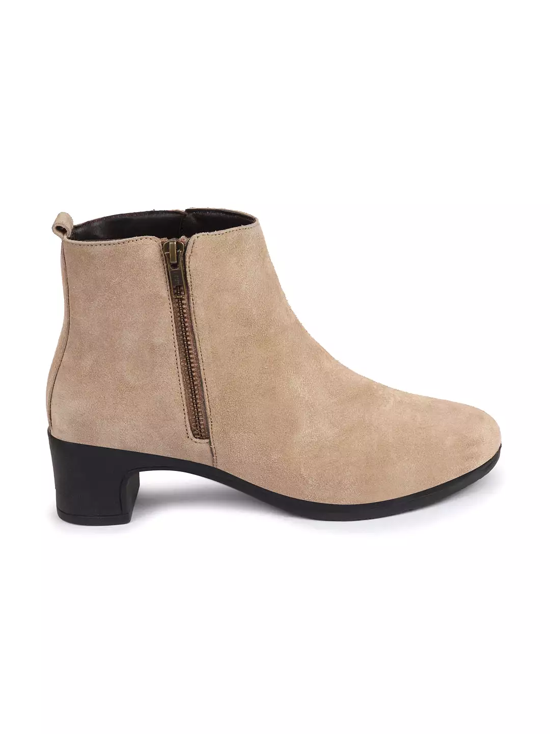 Women Cheeku Flared Heel Mid Top Suede Leather Zipper Closure Winter Chelsea Boots