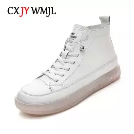 Women Genuine Leather Sneakers Spring High-top Casual Shoes Autumn First Layer Cowhide Ladies High Top Vulcanized Shoes