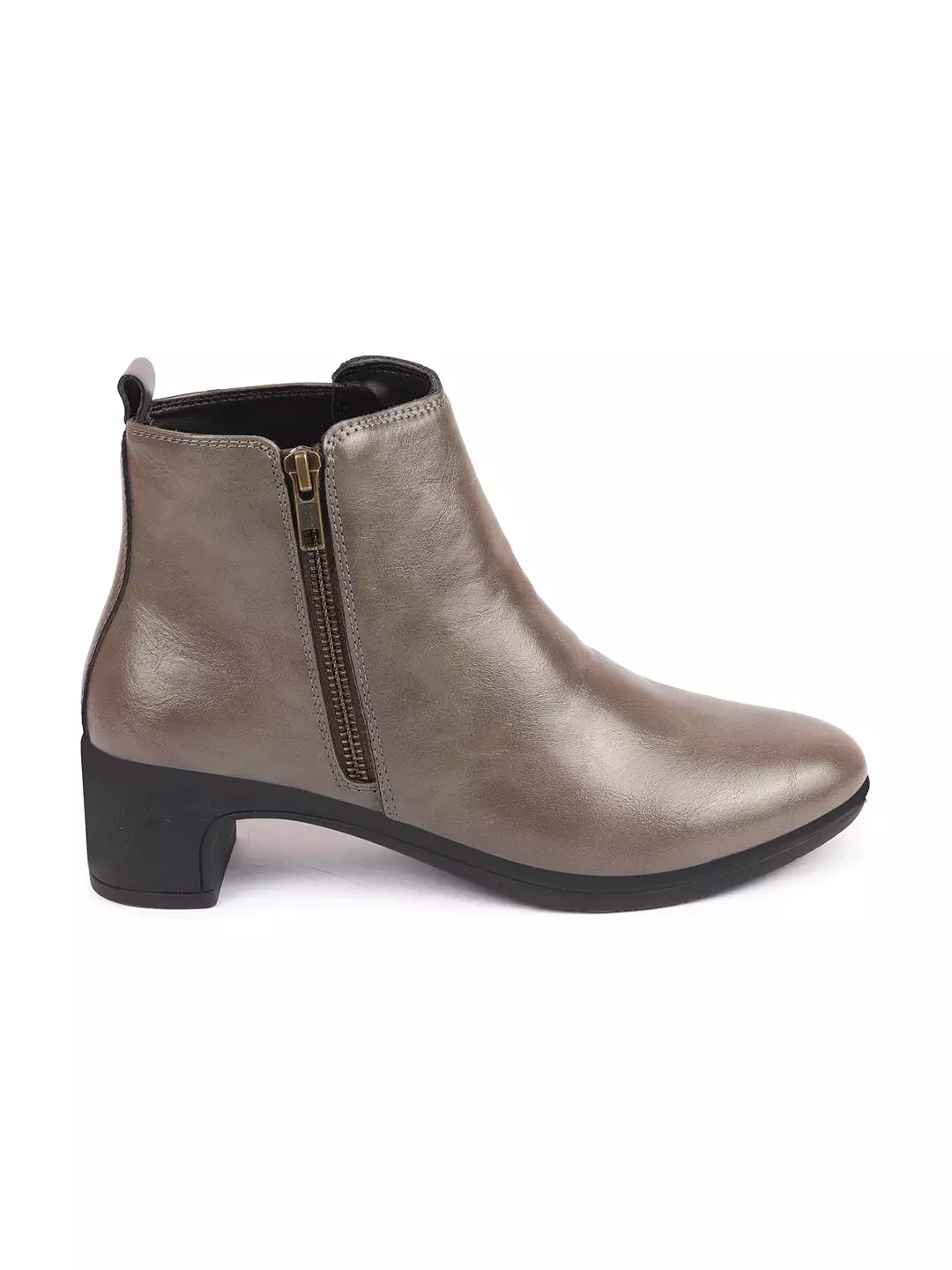 Women Grey Mid Top Flared Heel Side Zipper Winter Classic Boots