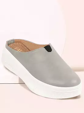 Women Grey Outdoor Fashion Comfort Open Back Platform Heel Slip On Casual Shoes