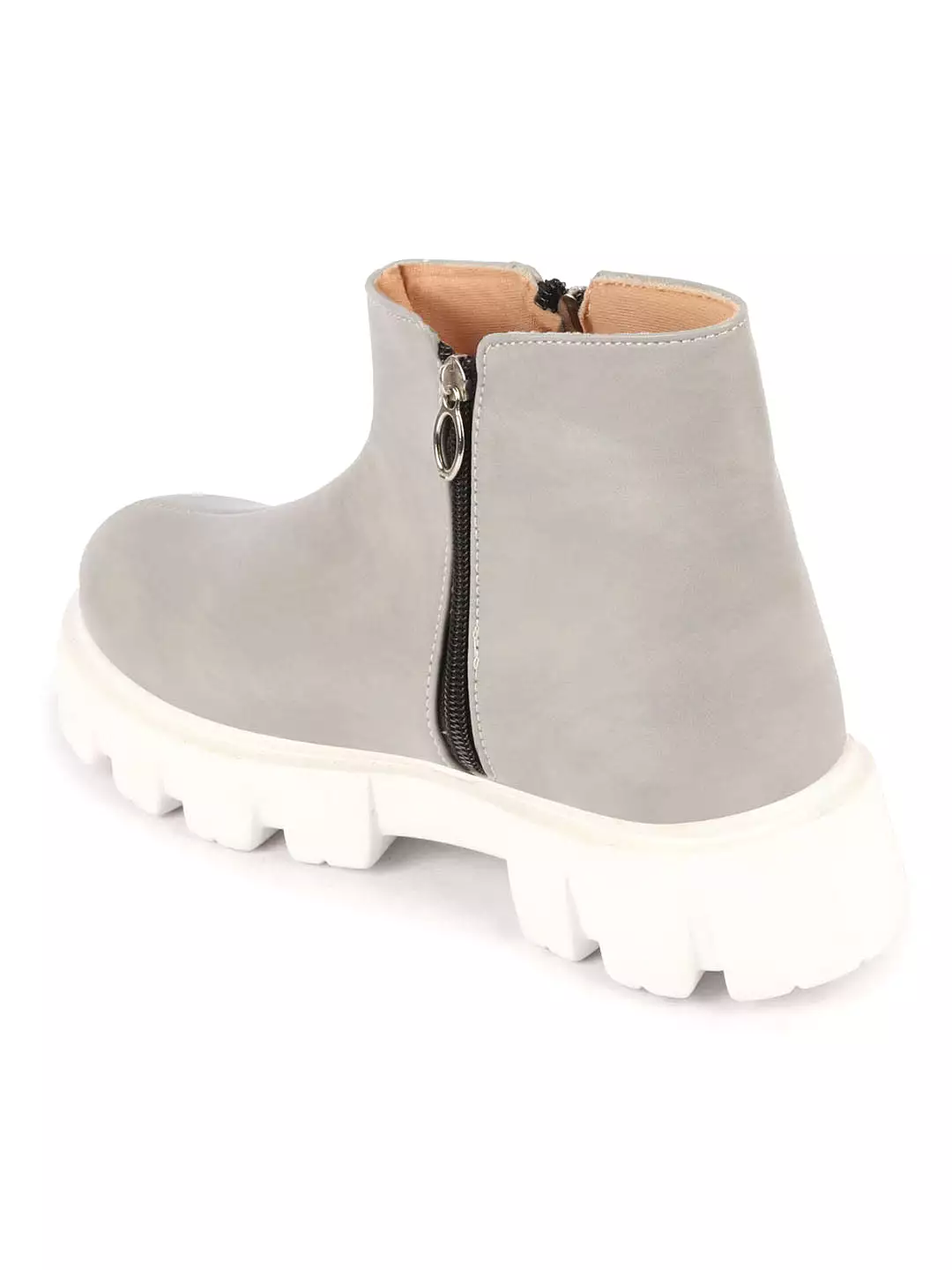 Women Grey Outdoor High Top Chunky Side Zipper Office Work Boots