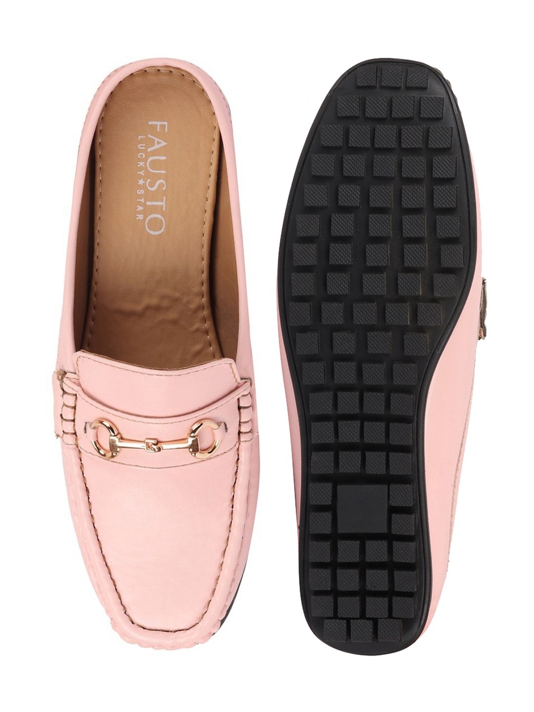 Women Pink Back Open Mocassin Slip On Shoes