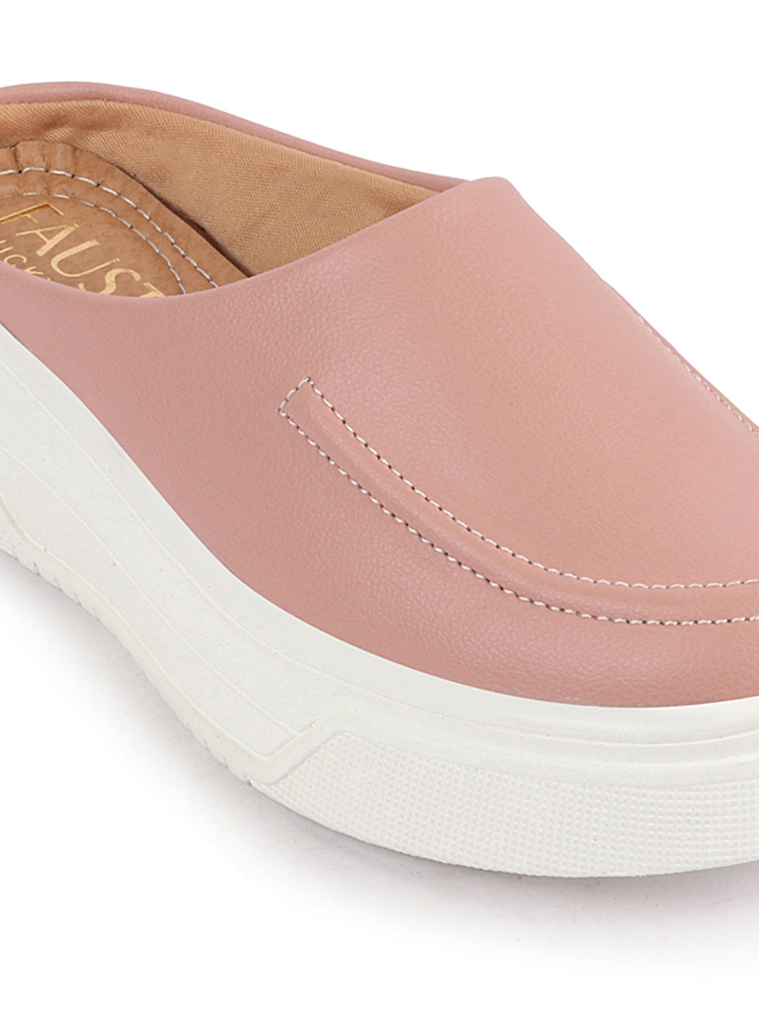 Women Pink Outdoor Fashion Stitched Design Open Back Platform Heel Slip On Casual Shoes