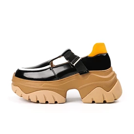 Women Platform Color Block Leather Shoes 