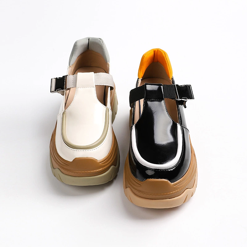 Women Platform Color Block Leather Shoes 