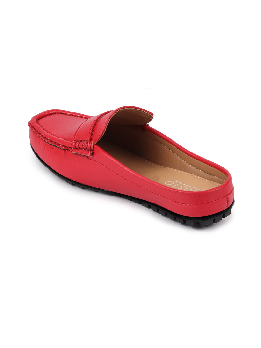 Women Red Back Open Mocassin Slip On Shoes