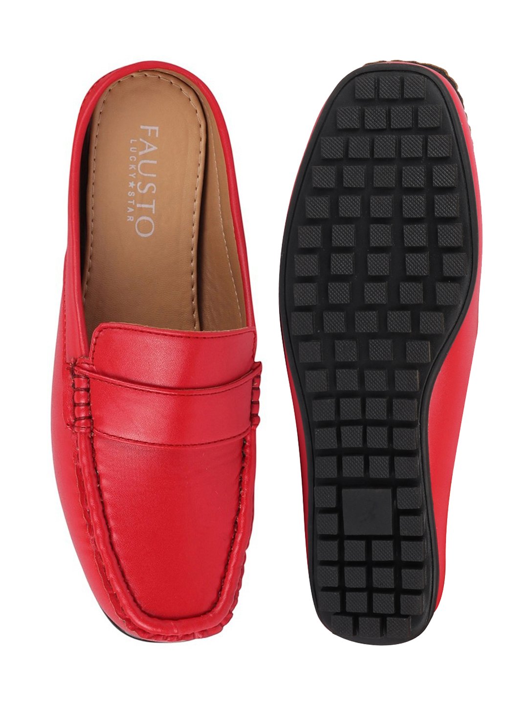 Women Red Back Open Mocassin Slip On Shoes