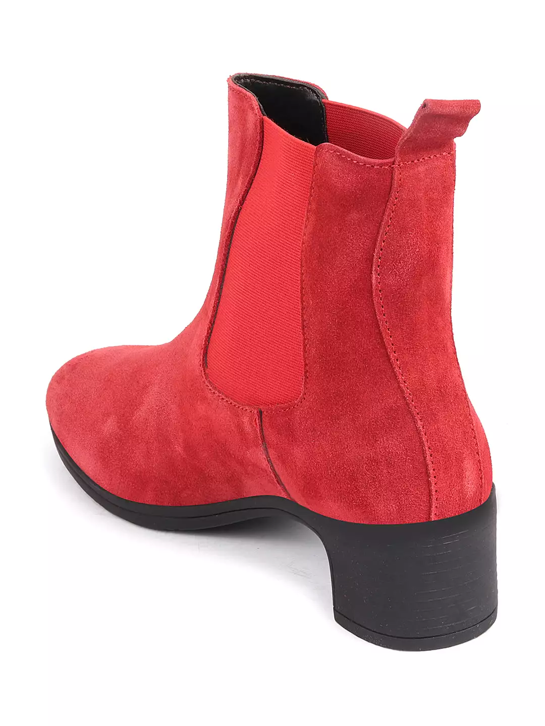 Women Red Flared Heel High Ankle Suede Leather Classic Winter Chelsea Boots