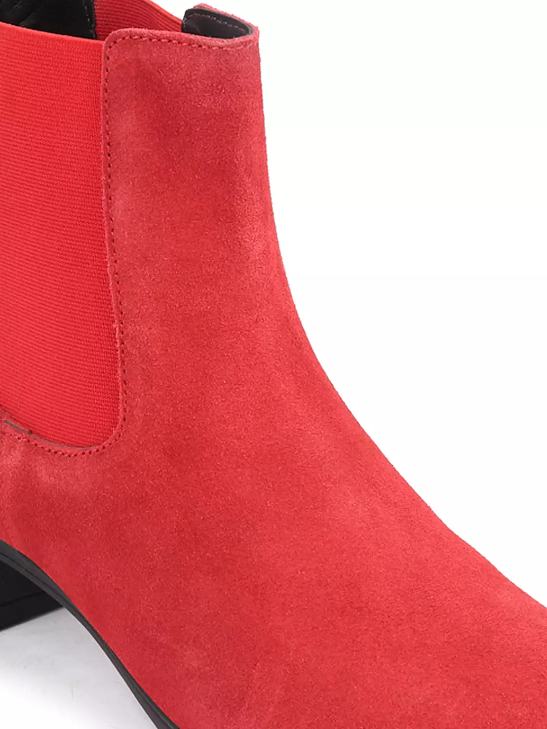 Women Red Flared Heel High Ankle Suede Leather Classic Winter Chelsea Boots