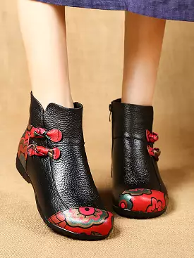 Women Retro Winter Leather Spliced Ankle Boots