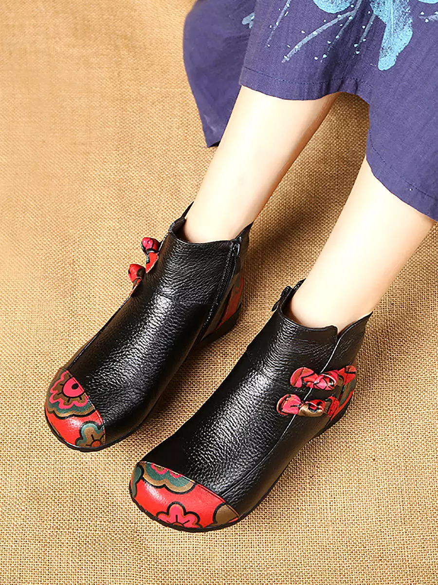 Women Retro Winter Leather Spliced Ankle Boots