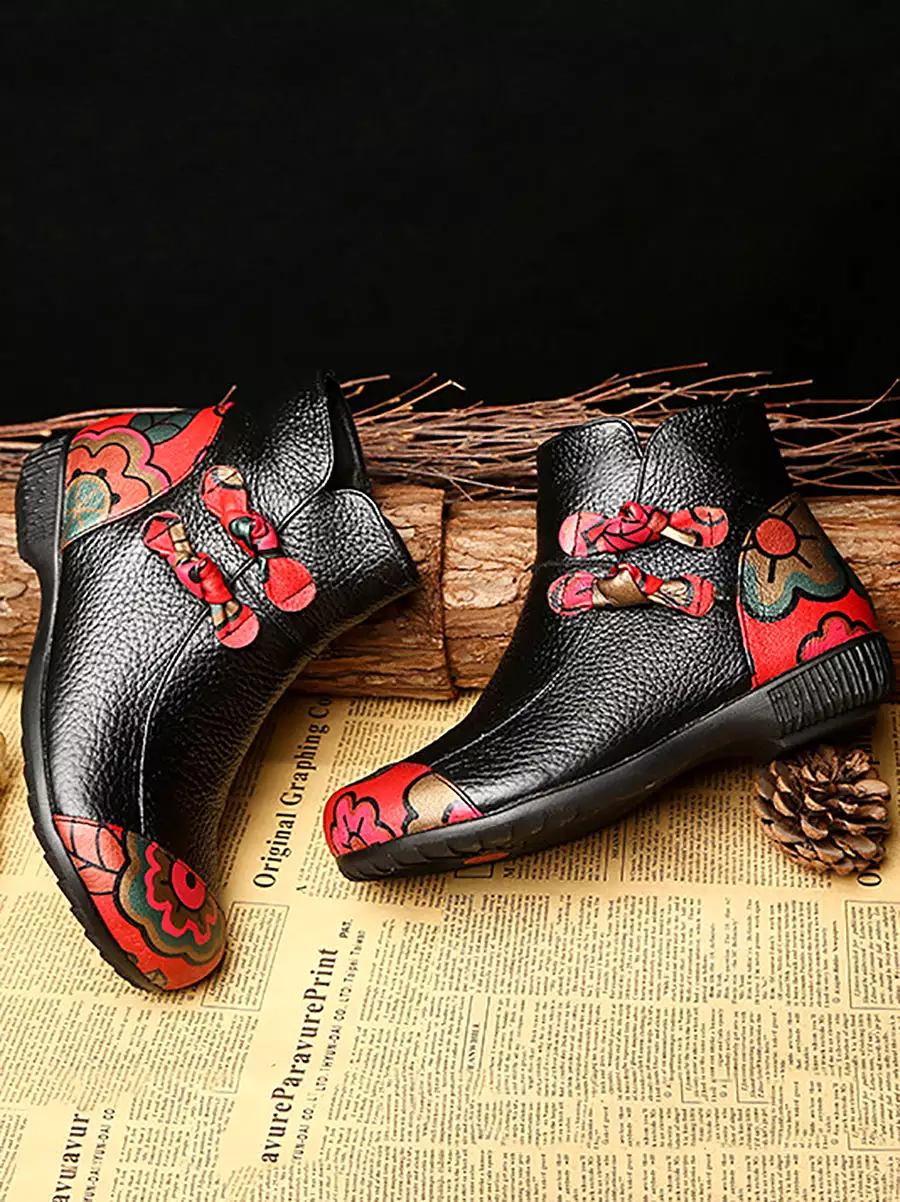 Women Retro Winter Leather Spliced Ankle Boots