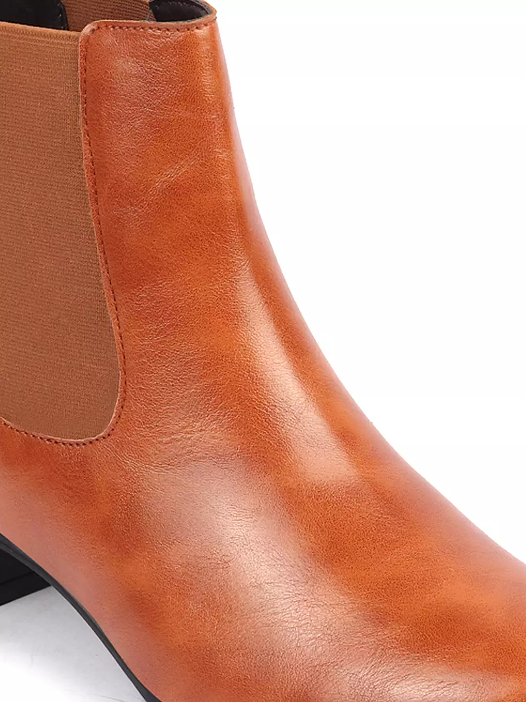 Women Tan Flared Heel High Ankle Top Winter Chelsea Boots