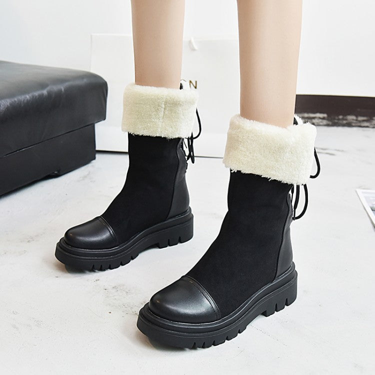 Women's Back Tied Flat Platform Short Boots